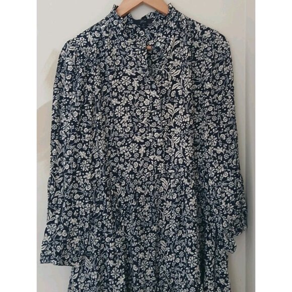 J. Crew Shirt Dress Tossed Bouquet Floral Print Black White Size Medium L/S Fall - Picture 2 of 9